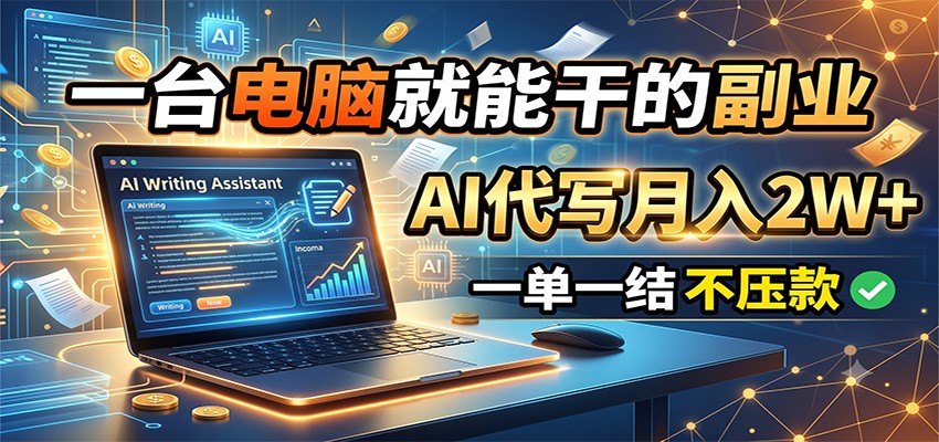 一台电脑就能干的副业,AI代写月入2W+,一单一结不压款-荆楚AI