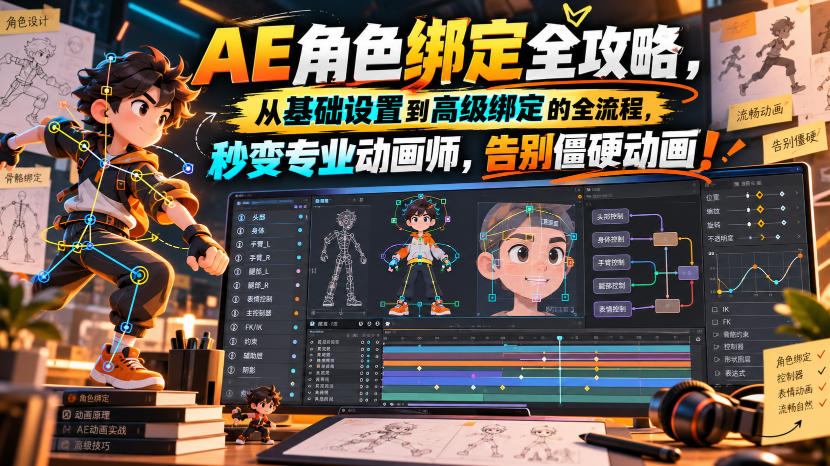 【无水印】AE角色绑定全攻略，从基础设置到高级绑定的全流程，秒变专业动画师，告别僵硬动画！【原创双语字幕】-荆楚AI