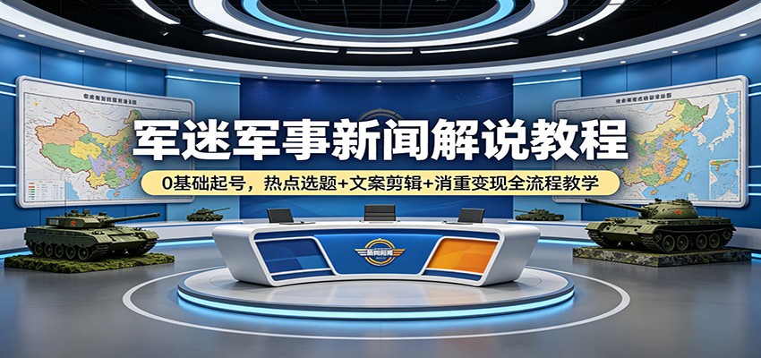 军迷军事新闻解说教程：0基础起号，热点选题+文案剪辑+消重变现全流程教学-荆楚AI