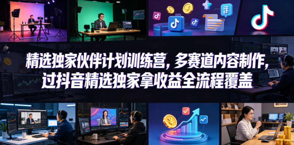 小豁食堂精选独家伙伴计划训练营，多赛道内容制作，过抖音精选独家拿收益全流程覆盖-荆楚AI