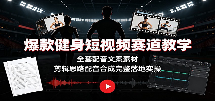 爆款健身短视频赛道教学：全套配音文案素材，剪辑思路配音合成完整落地实操-荆楚AI