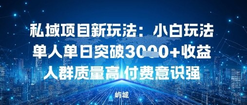 私域项目新玩法:小白玩法单人单日突破1k收益人群质量高付费意识强小淇云库-创业网-网赚副业-网创副业-项目拆解-技术类创业资源网-副业网-免费资源下载小淇云库