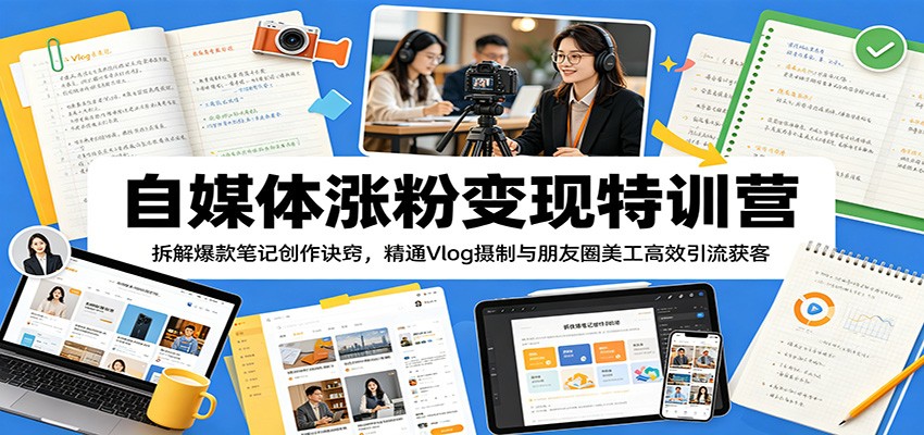 自媒体涨粉变现特训营：拆解爆款笔记创作诀窍，精通Vlog摄制与朋友圈美工高效引流获客-荆楚AI