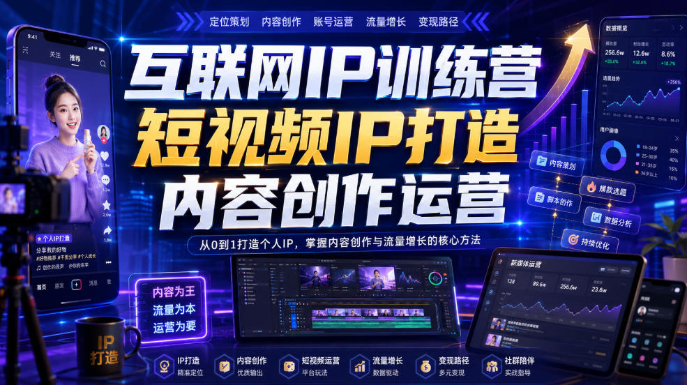 互联网IP训练营,短视频IP打造,内容创作运营-荆楚AI