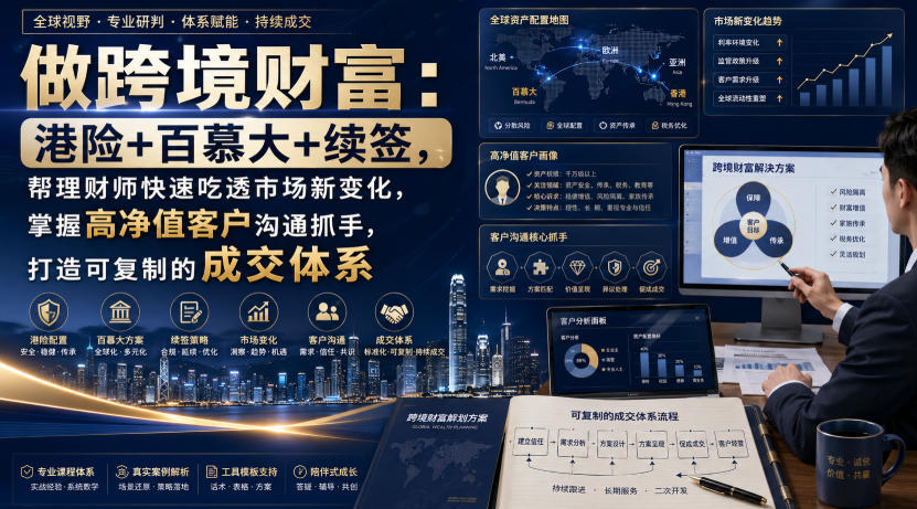 做跨境财富:港险+百慕大+续签,帮理财师快速吃透市场新变化,掌握高净值客户沟通抓手,打造可复制的成交体系-荆楚AI