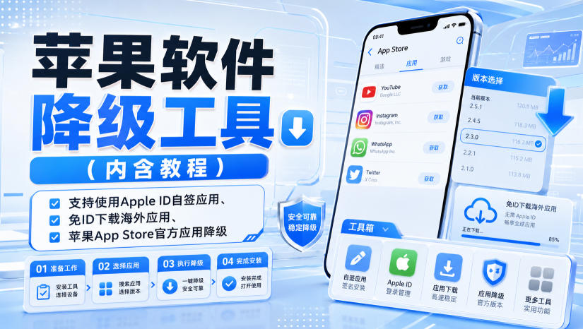 苹果软件降级工具(内含教程)，支持使用Apple ID自签应用、免ID下载海外应用、苹果App Store官方应用降级等-荆楚AI