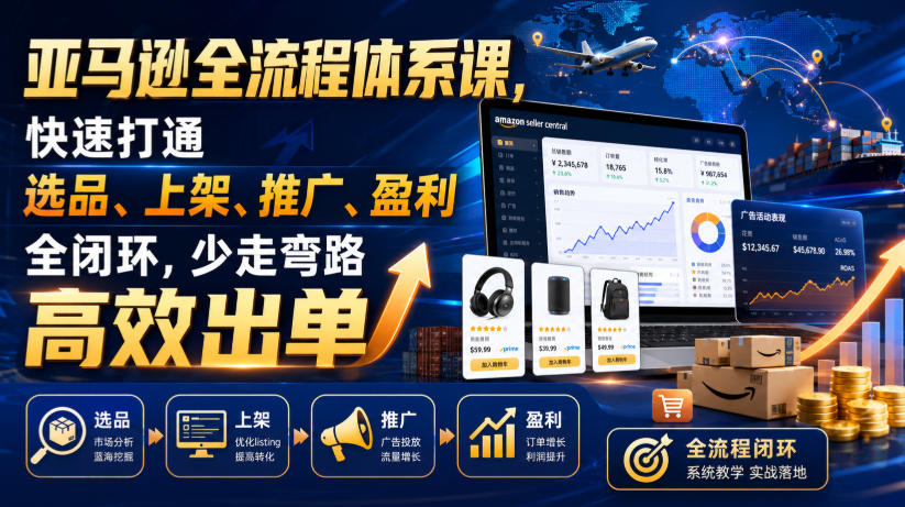 亚马逊全流程体系课,快速打通选品、上架、推广、盈利全闭环,少走弯路高效出单-荆楚AI