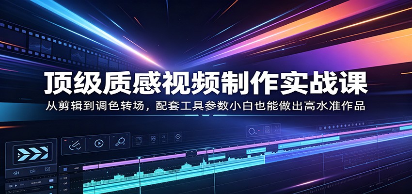 顶级质感视频制作实战课：从剪辑到调色转场，配套工具参数小白也能做出高水准作品-荆楚AI