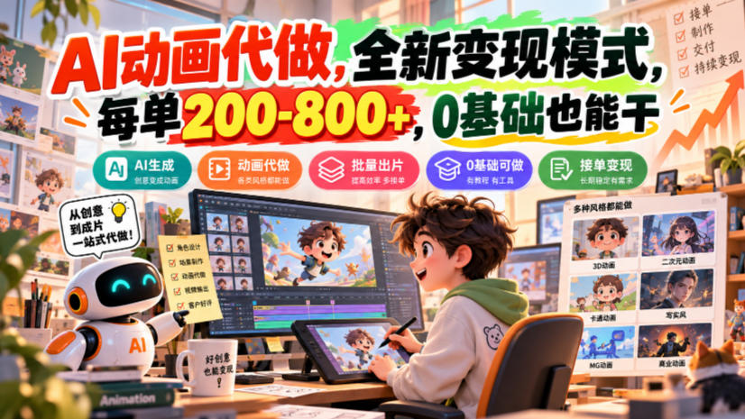 AI动画代做，全新变现模式，每单200-800+，0基础也能干【揭秘】-荆楚AI