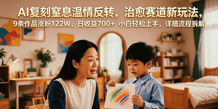 AI复刻窒息温情反转,治愈赛道新玩法,9条作品涨粉122W,日收益700+ 小白轻松上手,详细流程拆解-荆楚AI