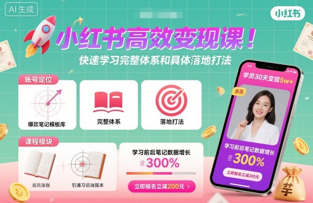 小红书高效变现课,快速学习小红书完整体系和具体落地打法小淇云库-创业网-网赚副业-网创副业-项目拆解-技术类创业资源网-副业网-免费资源下载小淇云库