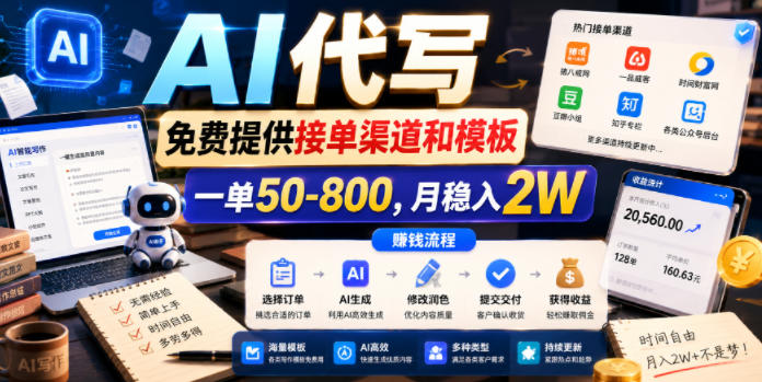 AI代写，免费提供接单渠道和模板，一单50-800，月稳入2W【揭秘】-荆楚AI