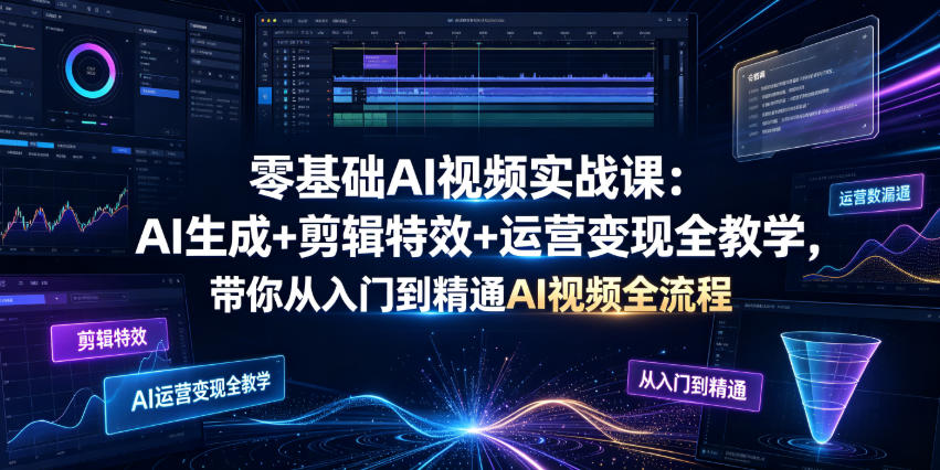 零基础AI视频实战课:AI生成+剪辑特效+运营变现全教学,带你从入门到精通AI视频全流程-荆楚AI
