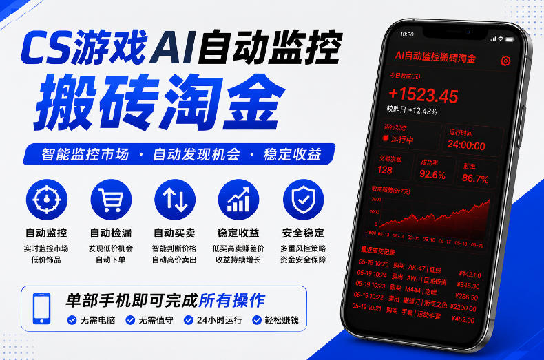 CS游戏AI自动监控搬砖淘金，稳定运行多年，支持任何形式验证，日入300+【揭秘】-荆楚AI