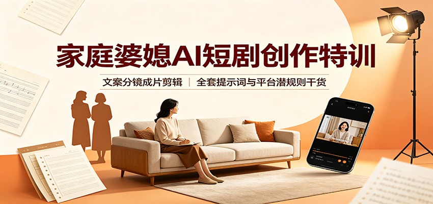 家庭婆媳AI短剧创作特训：文案分镜成片剪辑，全套提示词与平台潜规则干货-荆楚AI